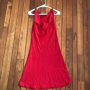 Red, cowl neck, satin dress